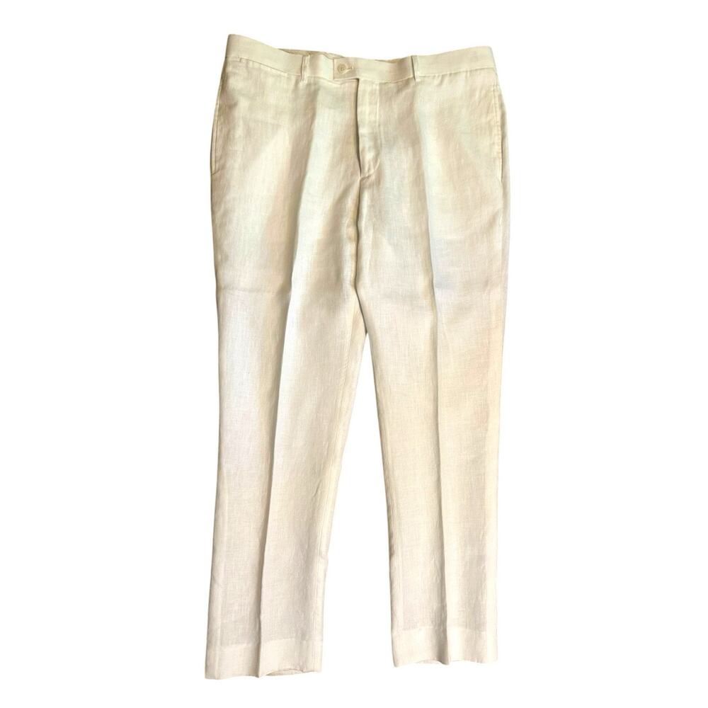 BACHRACH 100% Linen Pants Sz 36x30 White Straight Leg Nautical Beach Resort